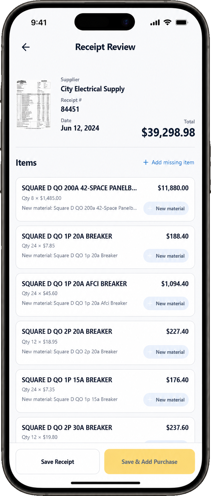Exact purchase costs.