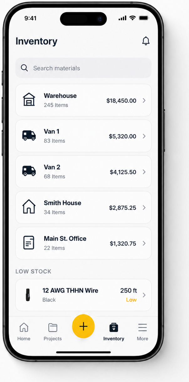 WireLedger inventory list by location