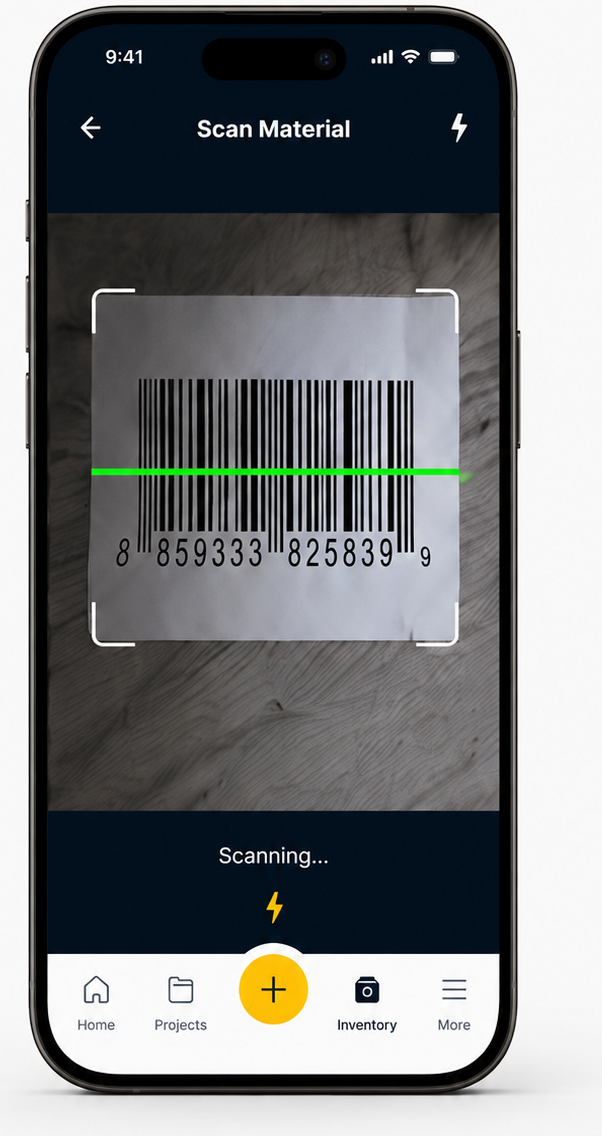 WireLedger scanning a material barcode