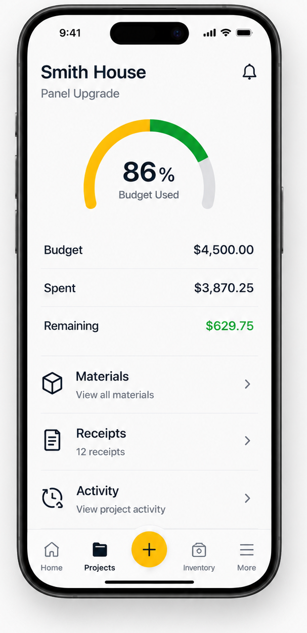 WireLedger project budget screen for Smith House